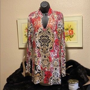 V Christina Red, Black & Gold studded Blouse